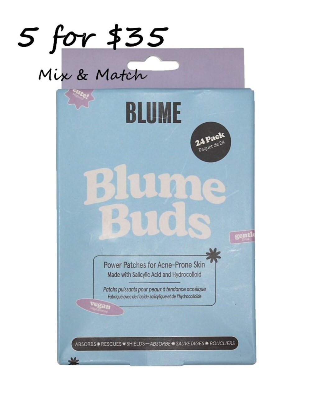 Blume Blume Buds 24-pack Hydrocolloid Power Patches for Acne-Prone Skin Sealed